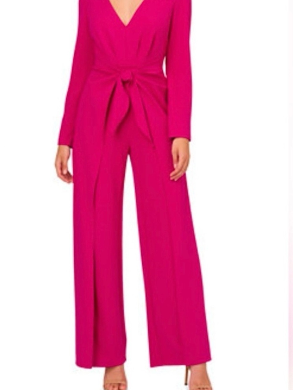 Adrianna Papell: Pink Long-Sleeve Jumpsuit with Front Bow - Picture 7 of 8